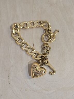 Juicy Couture Gold Heart Charm Toggle Bracelet with Initial J